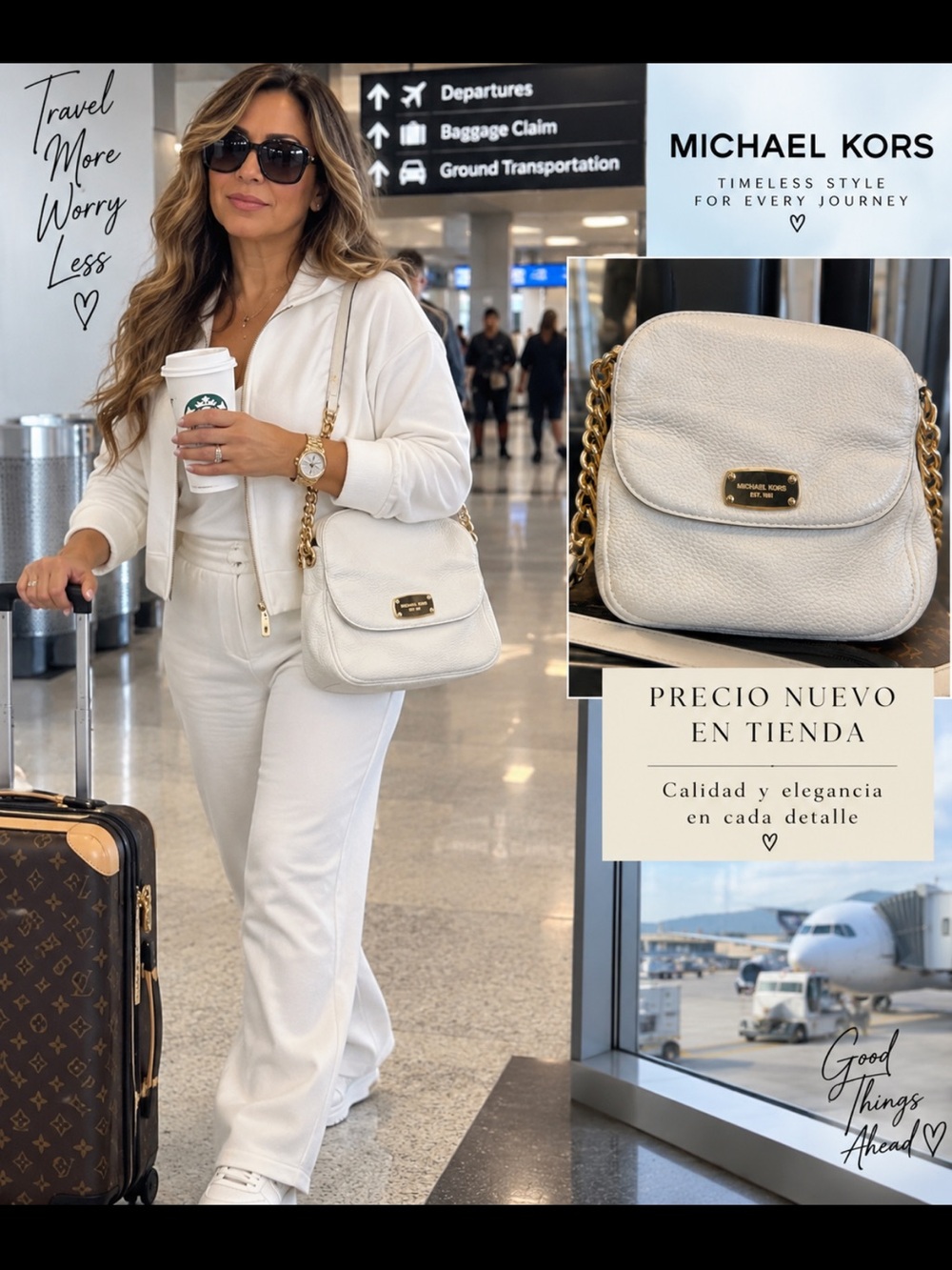 Michael Kors Cream Leather Shoulder Bag with Gold Chain